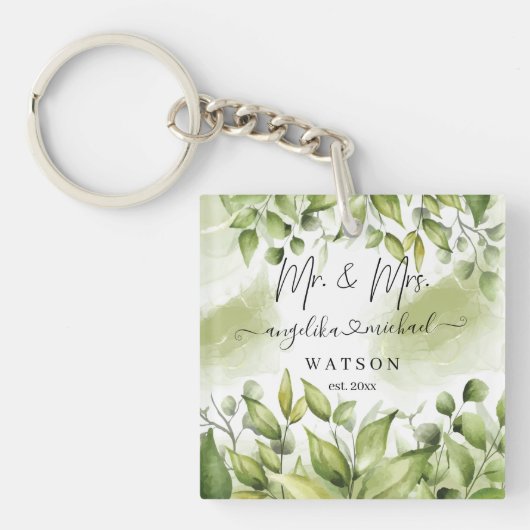 Eucalyptus Greenery Blush Modern Trendy Script Sleutelhanger (voorkant)