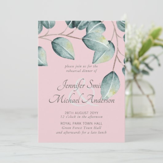 Eucalyptus Greenery Blush Pink Navy Blue Wedding (Staand voorkant)