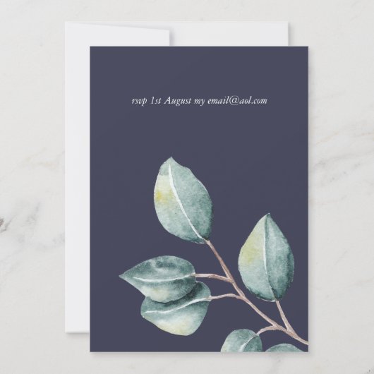 Eucalyptus Greenery Blush Pink Navy Blue Wedding (Achterkant)