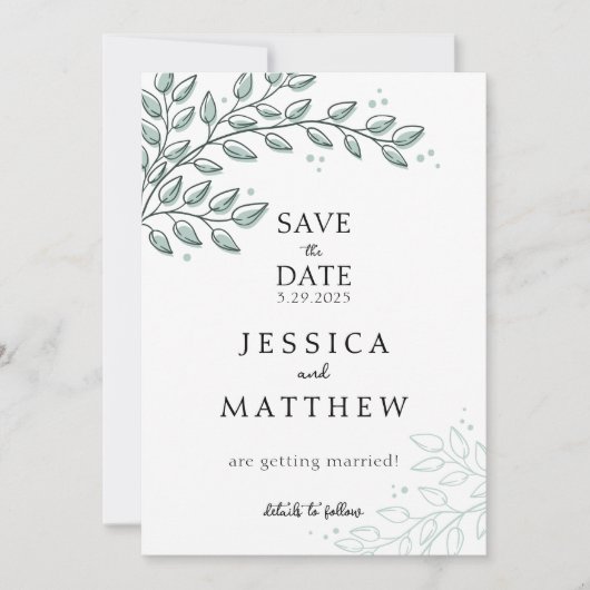 Eucalyptus Greenery Boho Elegant Huwelijk Save The Date (Voorkant)