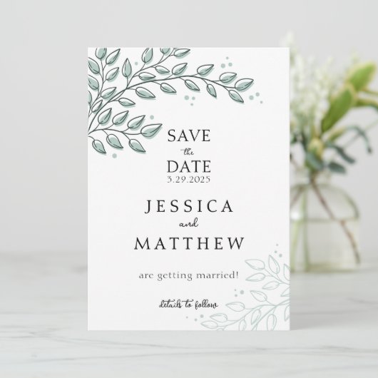 Eucalyptus Greenery Boho Elegant Huwelijk Save The Date (Staand voorkant)