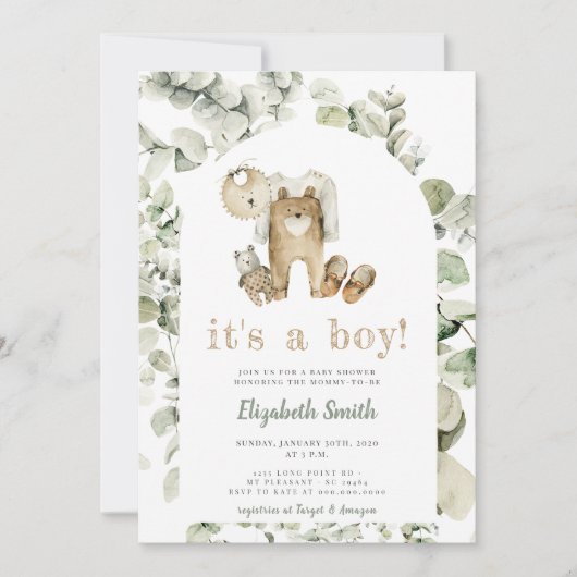 Eucalyptus Greenery Boho Het is een Boy Baby showe Kaart (Voorkant)