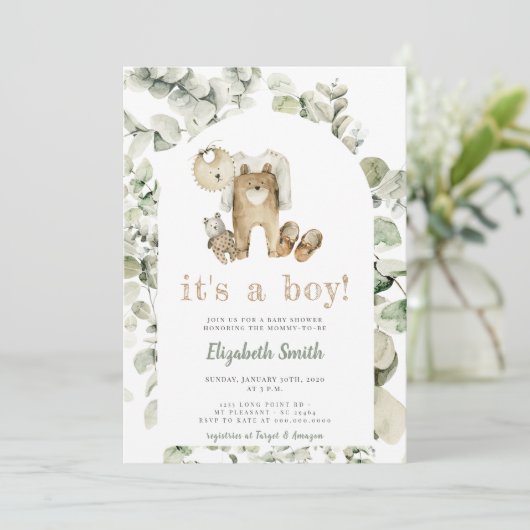 Eucalyptus Greenery Boho Het is een Boy Baby showe Kaart (Staand voorkant)