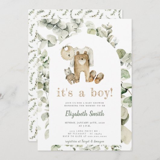 Eucalyptus Greenery Boho Het is een Boy Baby showe Kaart (Voorkant / Achterkant)