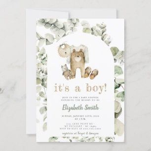 Eucalyptus Greenery Boho Het is een Jongen Baby sh Kaart