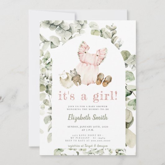 Eucalyptus Greenery Boho Het is een meisje Baby sh Kaart (Voorkant)