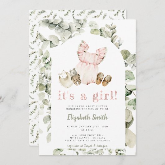 Eucalyptus Greenery Boho Het is een meisje Baby sh Kaart (Voorkant / Achterkant)