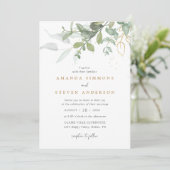 Eucalyptus Greenery Boho Sage Green Gold Wedding Kaart (Staand voorkant)