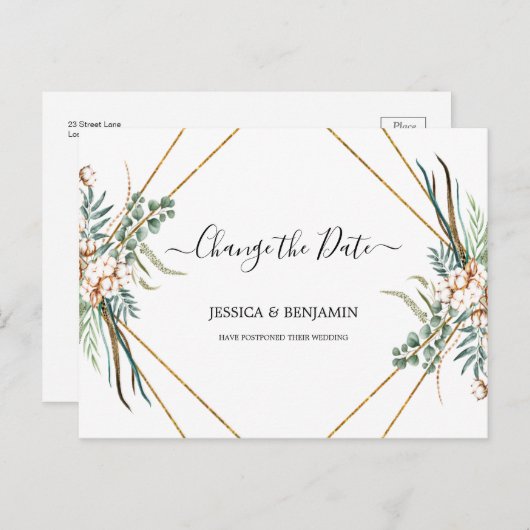 Eucalyptus Greenery Boho Script Wijzig de datum Briefkaart (Voorkant / Achterkant)