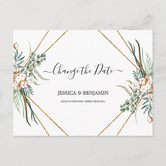 Eucalyptus Greenery Boho Script Wijzig de datum Briefkaart (Voorkant)