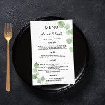 Eucalyptus greenery botanical budget in het huweli flyer<br><div class="desc">Let op: dit menu staat op flyer paper en erg dun. Ga naar onze winkel voor dikkere menu's (hetzelfde ontwerp). Pas uw namen,  datum en het trouwmenu aan en voeg deze toe. Witte achtergrond,  versierd met eucalyptusgroen,  sprigs. Achterzijde: groene achtergrond.</div>