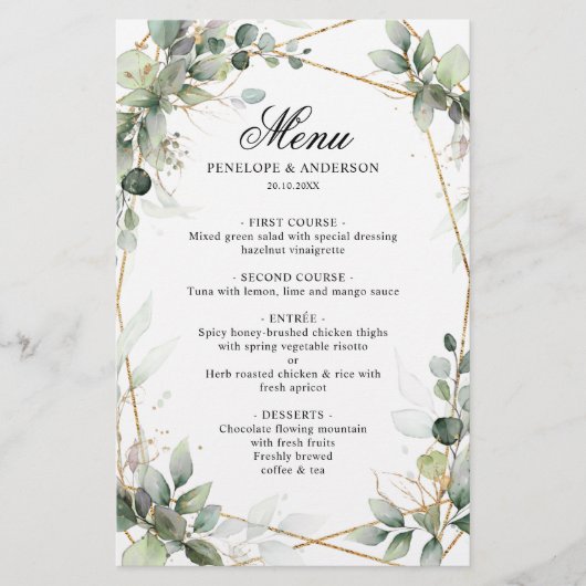 Eucalyptus Greenery Botanical Geometric Menu (Voorkant)