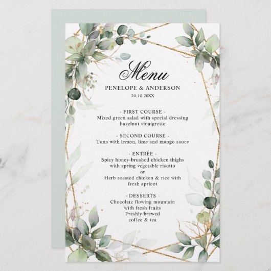 Eucalyptus Greenery Botanical Geometric Menu (Voorkant / Achterkant)
