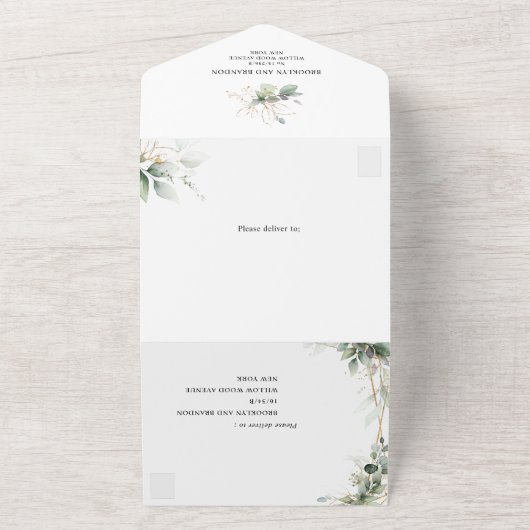 Eucalyptus Greenery Botanical Geometric Wedding All In One Uitnodiging (Buitenkant)