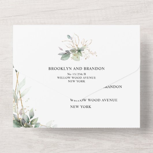 Eucalyptus Greenery Botanical Geometric Wedding All In One Uitnodiging (Achterkant)