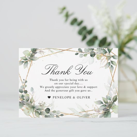 Eucalyptus Greenery Botanical Geometric Wedding Bedankkaart (Staand voorkant)