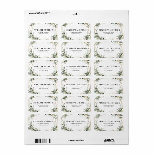 Eucalyptus Greenery Botanical Geometric Wedding Etiket (Full Sheet)
