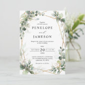 Eucalyptus Greenery Botanical Geometric Wedding Kaart (Staand voorkant)