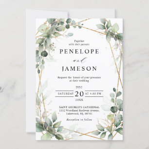 Eucalyptus Greenery Botanical Geometric Wedding Kaart