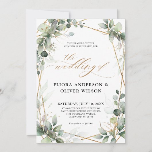 Eucalyptus Greenery Botanical Geometric Wedding Kaart (Voorkant)