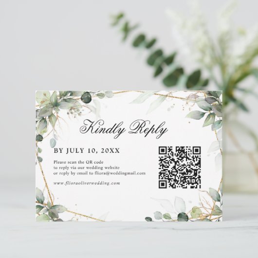 Eucalyptus Greenery Botanical Geometric Wedding RS RSVP Kaartje (Staand voorkant)