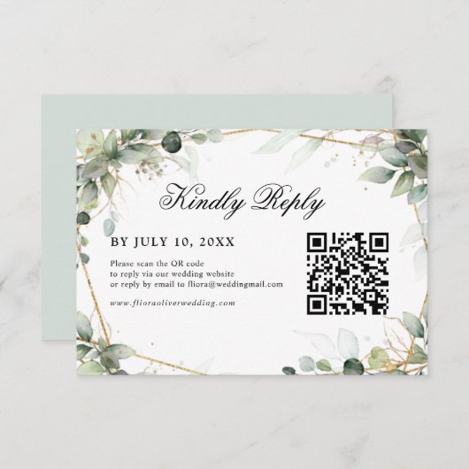 Eucalyptus Greenery Botanical Geometric Wedding RS RSVP Kaartje (Voorkant / Achterkant)