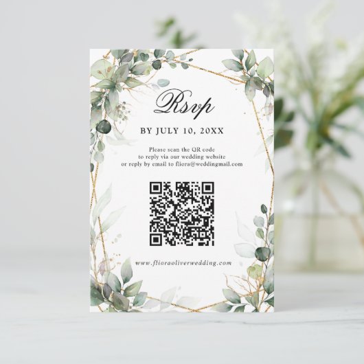 Eucalyptus Greenery Botanical Geometric Wedding RS RSVP Kaartje (Staand voorkant)