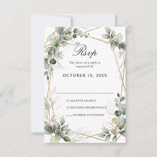 Eucalyptus Greenery Botanical Geometric Wedding RSVP Kaartje (Voorkant)