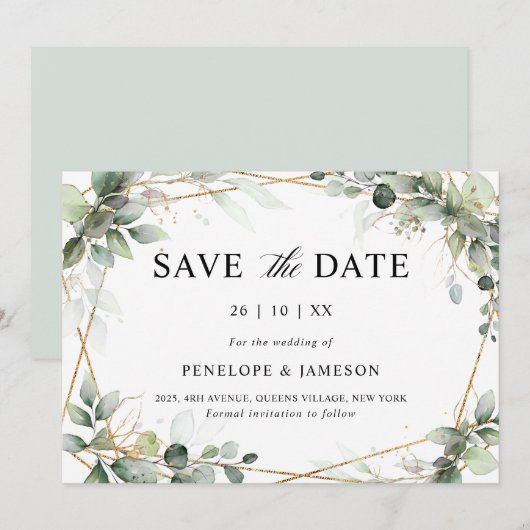 Eucalyptus Greenery Botanical Geometric Wedding Sa Save The Date (Voorkant / Achterkant)
