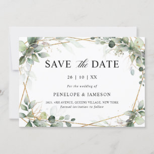 Eucalyptus Greenery Botanical Geometric Wedding Sa Save The Date