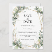 Eucalyptus Greenery Botanical Geometric Wedding Save The Date (Voorkant)