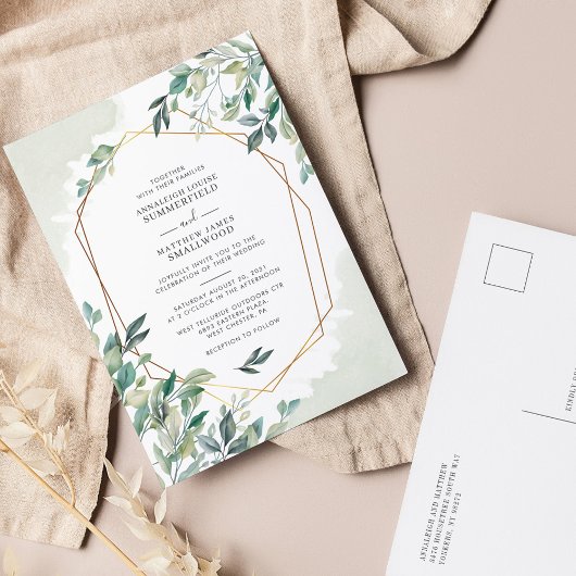 Eucalyptus Greenery Botanical Geometric Wedding Uitnodiging Briefkaart
