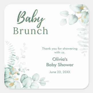 Eucalyptus Greenery Botanical Gold Baby Shower Vierkante Sticker