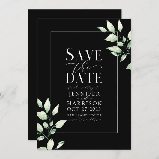 Eucalyptus Greenery Botanical Green Save the Date Kaart (Voorkant / Achterkant)