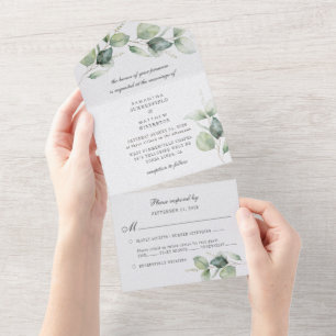 Eucalyptus Greenery Botanical Modern Wedding All In One Uitnodiging