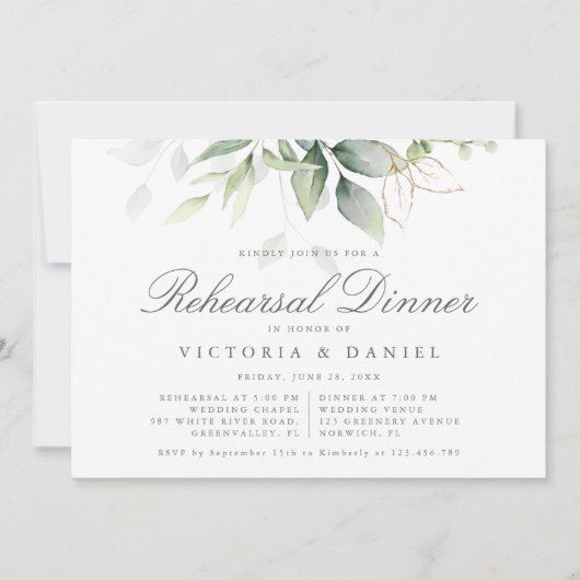 Eucalyptus Greenery Botanical Rehearsal Dinner Kaart (Voorkant)
