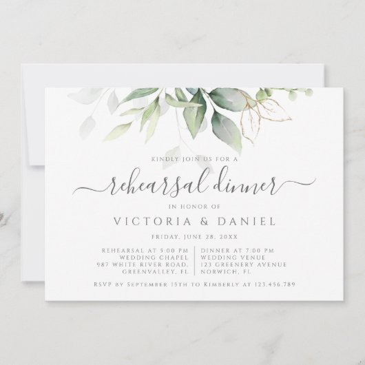 Eucalyptus Greenery Botanical Rehearsal Dinner Kaart (Voorkant)