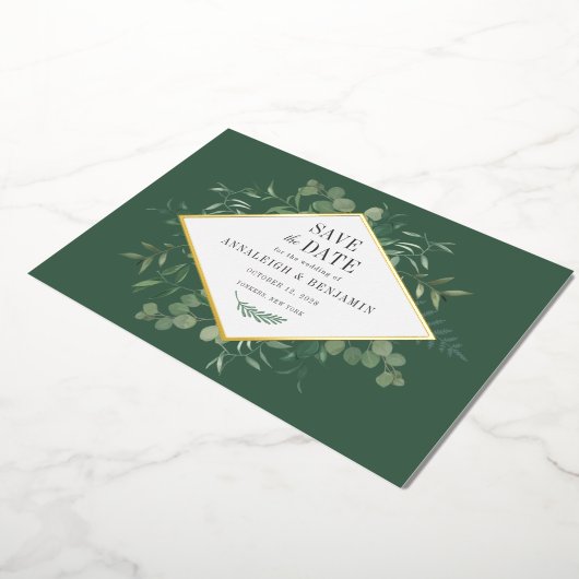 Eucalyptus Greenery Botanical Save the Date Gold Folie Uitnodiging (Gedraaid)
