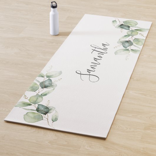 Eucalyptus Greenery Botanical Script Minimalist Yogamat (In situ)