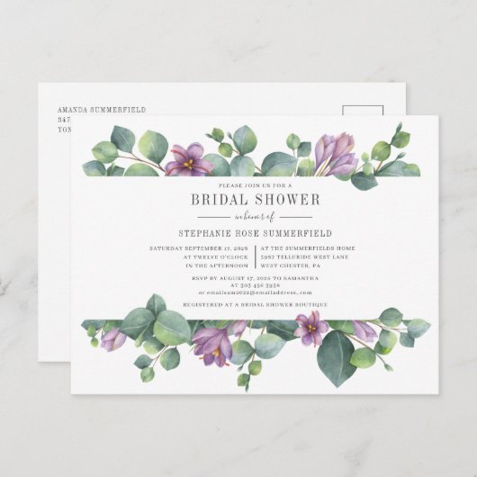 Eucalyptus Greenery Botanical Script Vrijgezellenf Uitnodiging Briefkaart (Voorkant / Achterkant)