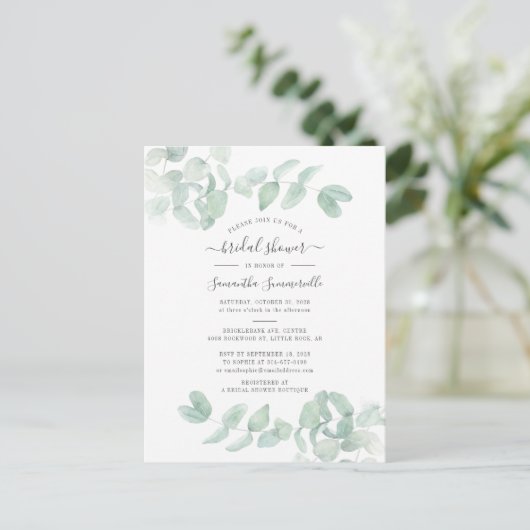 Eucalyptus Greenery Botanical Script Vrijgezellenf Uitnodiging Briefkaart (Staand voorkant)