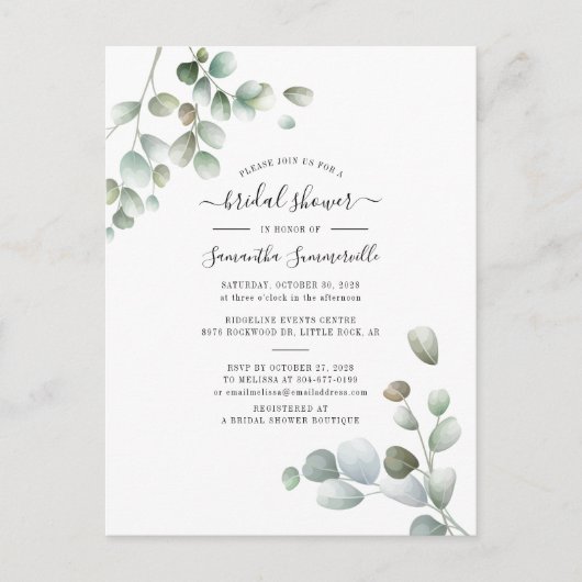 Eucalyptus Greenery Botanical Script Vrijgezellenf Uitnodiging Briefkaart (Voorkant)