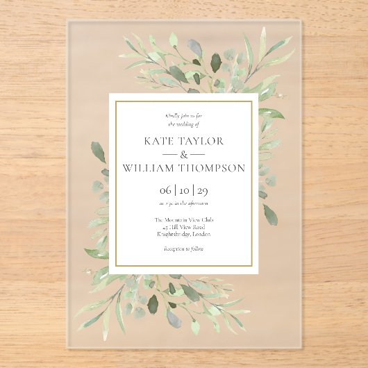 Eucalyptus Greenery Botanical Waterverf Wedding Acryl Uitnodigingen (Voorkant)