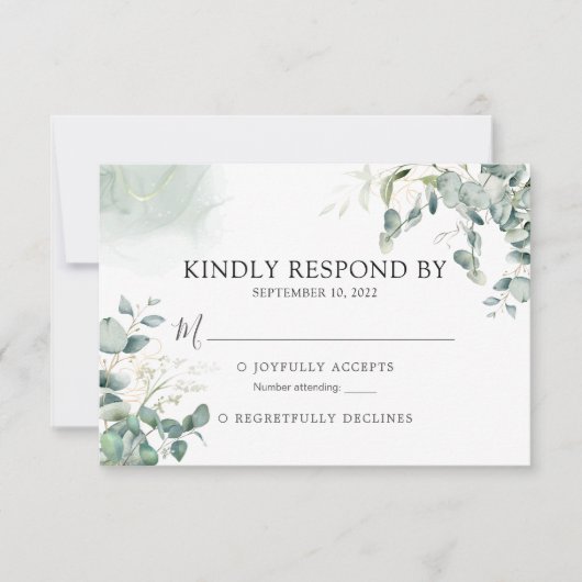 Eucalyptus Greenery Botanical Waterverf Wedding RSVP Kaartje (Voorkant)
