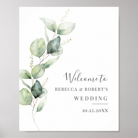 Eucalyptus Greenery Botanical Weddenschap Welkom Poster (Voorkant)