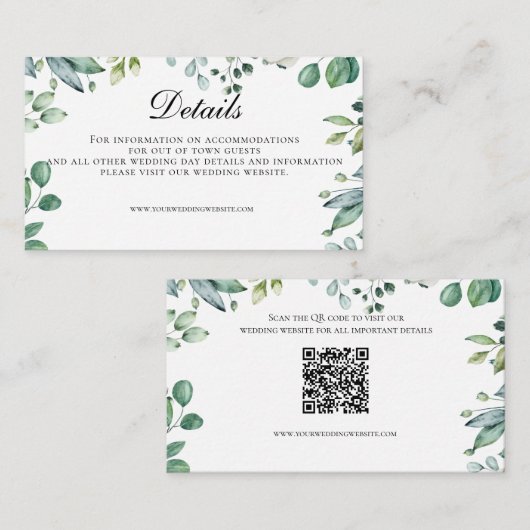 Eucalyptus Greenery Botanical Wedding Details Informatiekaartje (Voorkant / Achterkant)