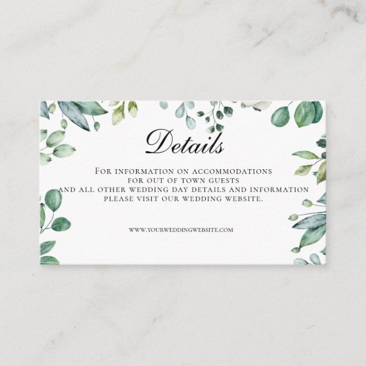 Eucalyptus Greenery Botanical Wedding Details Informatiekaartje (Voorkant)
