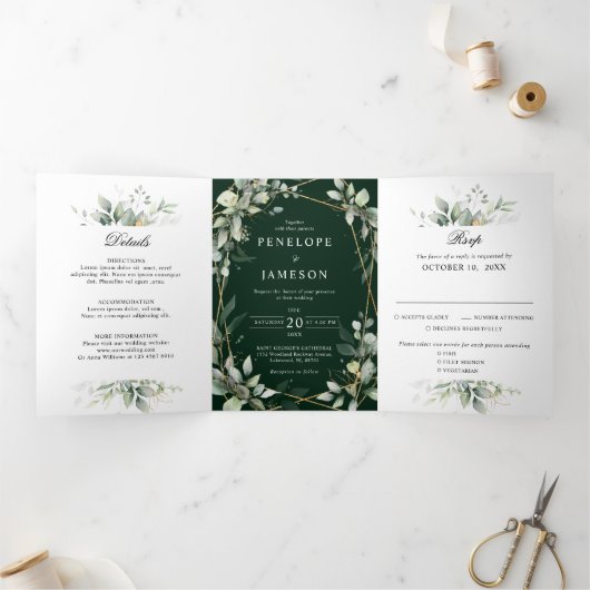 Eucalyptus Greenery Botanical Wedding Invitation Drieluik Programma (Binnen)