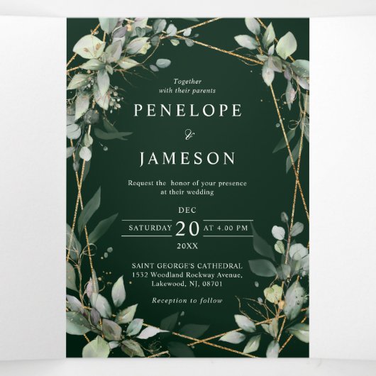 Eucalyptus Greenery Botanical Wedding Invitation Drieluik Programma (Binnenkant midden)