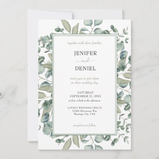 Eucalyptus Greenery Botanical Wedding Kaart (Voorkant)